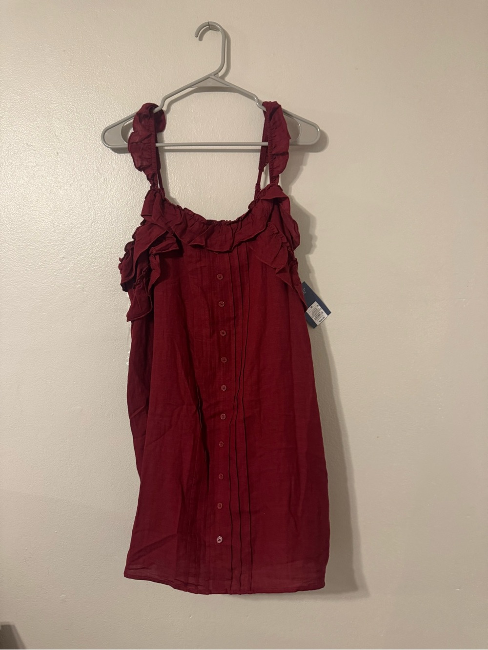 Universal Thread Ruffle-Trim Button-Front Camisole Dress - Wine